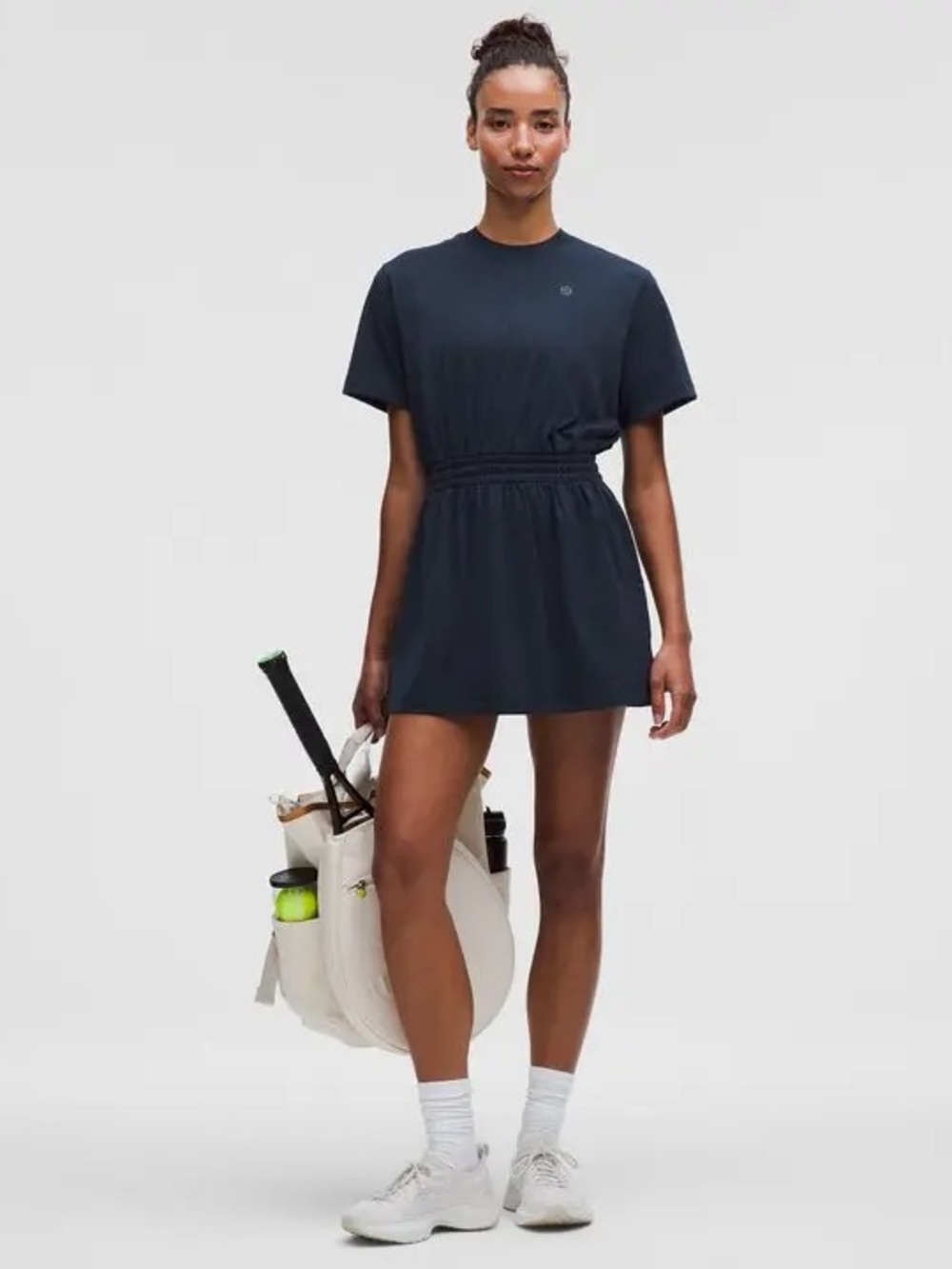 Lululemon Athletica Navy Smocked T-Shirt Dress with Pockets | Short Sleeve | M